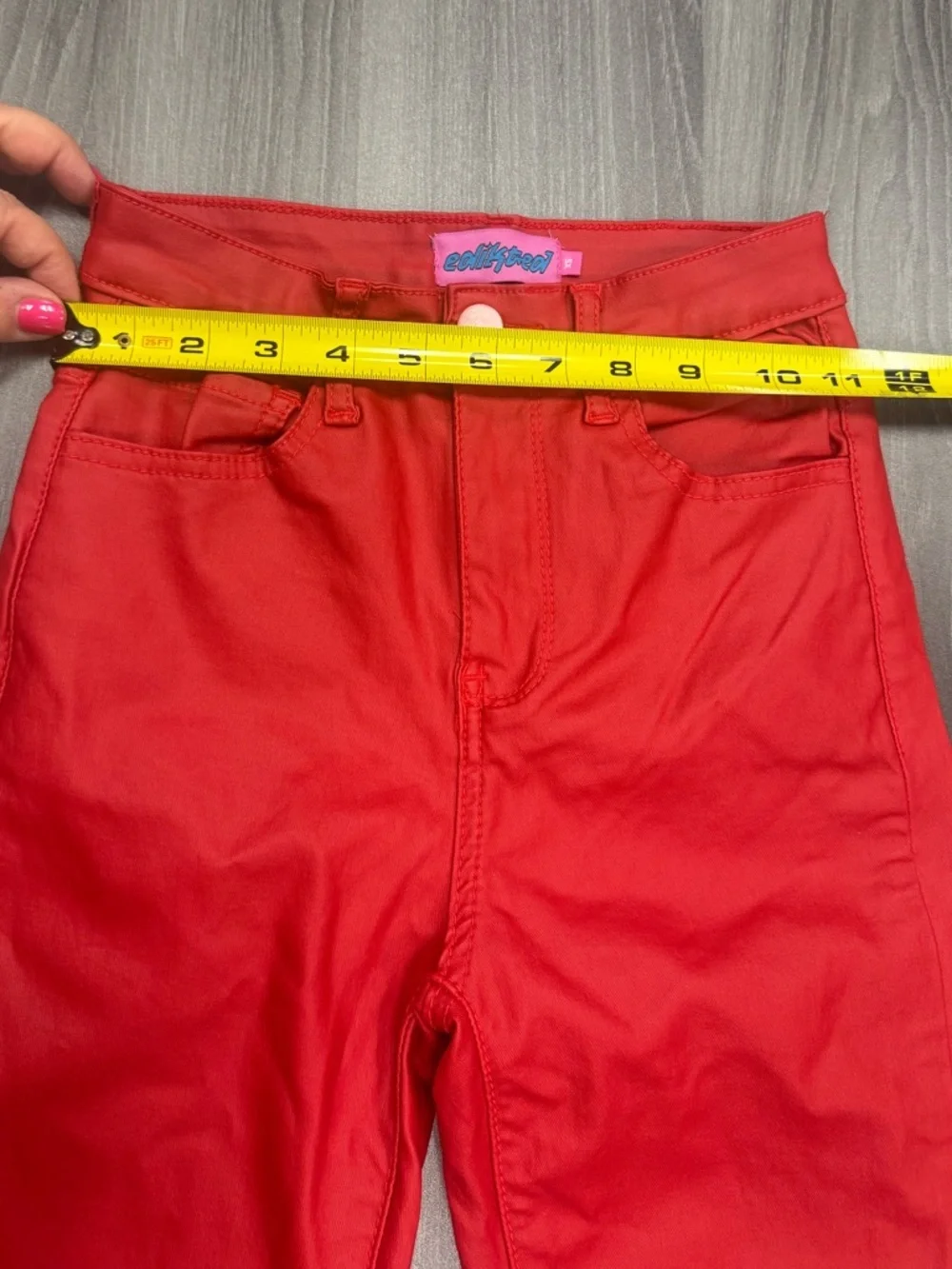 Edikte Luna Faux Leather Flare Jeans Pants in Red Size XS